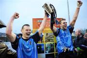 22 April 2008; Peter Donnelly, UUJ captain, left, lifts the cup with team-mate Mark Lynch. Ulster Bank Sigerson Cup Final, Garda College v UUJ, Carlow IT Grounds, Carlow. Picture credit: Matt Browne / SPORTSFILE