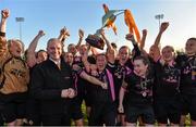 4 April 2015; Wexford Youths Women’s AFC captain Kylie Murphy lifts the cup as her team-mates celebrate after it was presented by Tom Dennigan from Continental Tyres. Continental Tyres Women's National League, Wexford Youths Women’s AFC v Peamount United. Ferrycarrig Park, Wexford. Picture credit: Matt Browne / SPORTSFILE