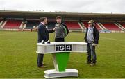 5 April 2015; Kerry manager Eamonn Fitzmaurice is interviewed by TG4's Michael O'Domhnaill ahead of the game. Allianz Football League, Division 1, Round 7, Tyrone v Kerry. Healy Park, Omagh, Co. Tyrone. Picture credit: Stephen McCarthy / SPORTSFILE