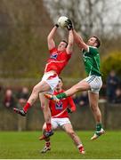 5 April 2015; Bevan Duffy, Louth, in action against Thomas Lee, Limerick. Allianz Football League, Division 3, Round 7, Louth v Limerick. County Grounds, Drogheda, Co. Louth. Photo by Sportsfile