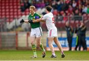5 April 2015; Com Cooper, Kerry, is greeted by Ronan McNabb, Tyrone, upon his introduction as a second half substitute. Allianz Football League, Division 1, Round 7, Tyrone v Kerry. Healy Park, Omagh, Co. Tyrone. Picture credit: Stephen McCarthy / SPORTSFILE