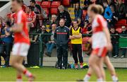 5 April 2015; A concerned looking Cork manager Brian Cuthbert and Assistant Ciaran O'Sullivan, near the end of the game. Allianz Football League, Division 1, Round 7, Derry v Cork. Owenbeg, Derry. Picture credit: Oliver McVeigh / SPORTSFILE