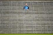5 April 2015; A Dublin supporter takes his seat in the uncovered stand before the game. Allianz Football League, Division 1, Round 7, Monaghan v Dublin. St Tiernach’s Park, Clones, Co. Monaghan. Picture credit: Brendan Moran / SPORTSFILE