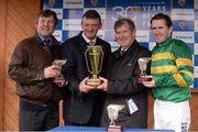 5 April 2015; Winning connections, from left, Enda Bolger, Trainer, Eddie O'Leary, Ryanair, J.P. McManus, Owner, and Tony McCoy, jockey, after Gilgamboa won the Ryanair Gold Cup Novice Steeplechase. Fairyhouse Easter Festival, Fairyhouse, Co. Meath. Picture credit: Pat Murphy / SPORTSFILE