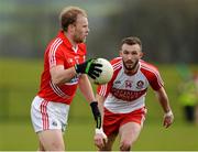5 April 2015; Michael Shields, Cork, in action against Terence O'Brien, Derry. Allianz Football League, Division 1, Round 7, Derry v Cork. Owenbeg, Derry. Picture credit: Oliver McVeigh / SPORTSFILE