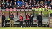 5 April 2015; Tyrone selector Tony Donnelly in conversation with team physiotherapist Mark Harte. Allianz Football League, Division 1, Round 7, Tyrone v Kerry. Healy Park, Omagh, Co. Tyrone. Picture credit: Stephen McCarthy / SPORTSFILE