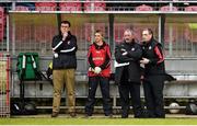 5 April 2015; Tyrone selectors Tony Donnelly and Gavin Devlin in conversation during the game. Allianz Football League, Division 1, Round 7, Tyrone v Kerry. Healy Park, Omagh, Co. Tyrone. Picture credit: Stephen McCarthy / SPORTSFILE