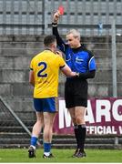 5 April 2015; Sean McDermott, Roscommon, is shown a red card by referee Fergal Kelly. Allianz Football League, Division 2, Round 7, Westmeath v Roscommon. Cusack Park, Mullingar, Co. Westmeath. Picture credit: Ramsey Cardy / SPORTSFILE