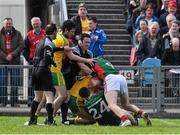 5 April 2015; Players from both  Donegal and Mayo confront each other during the closing stages of the game. Allianz Football League, Division 1, Round 7, Mayo v Donegal. Elverys MacHale Park, Castlebar, Co. Mayo. Picture credit: David Maher / SPORTSFILE
