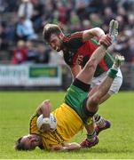 5 April 2015; Aidan O'Shea, Mayo, in action against Karl Lacey, Donegal. Allianz Football League, Division 1, Round 7, Mayo v Donegal. Elverys MacHale Park, Castlebar, Co. Mayo. Picture credit: David Maher / SPORTSFILE