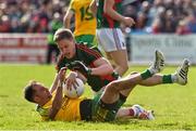 5 April 2015; Kevin Keane, Mayo, in action against Karl Lacey, Donegal. Allianz Football League, Division 1, Round 7, Mayo v Donegal. Elverys MacHale Park, Castlebar, Co. Mayo. Picture credit: David Maher / SPORTSFILE