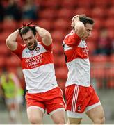 5 April 2015; Mark Lynch and Benny Heron, Derry, hold their heads in disbelief after going close with a goal chance. Allianz Football League, Division 1, Round 7, Derry v Cork. Owenbeg, Derry. Picture credit: Oliver McVeigh / SPORTSFILE