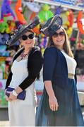 6 April 2015; Friends Karen Cullen, left, and Eleanor Hogan, both from Ashbourne, before the Most Stylish Lady contest. Fairyhouse Easter Festival, Fairyhouse, Co. Meath. Picture credit: Cody Glenn / SPORTSFILE