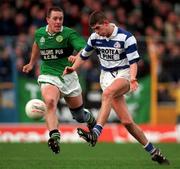 22 February 1998; Johnny Barr of Erin's Isle moves in to tackle Alan Crowley of Castlehaven during the AIB All-Ireland Club Senior Football Semi-Final match between Erin's Isle and Castlehaven at Semple Stadium in Thurles, Tipperary. Photo by Ray McManus/Sportsfile