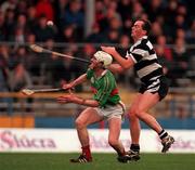 15 February 1998; Darren Hannify of Birr in a tussle for possession with Anthony Daly of Clarecastle during the AIB All-Ireland Club Hurling Championship Semi-Final match between Birr and Clarecastle at Semple Stadium in Thurles Tipperary. Photo by Ray McManus/Sportsfile