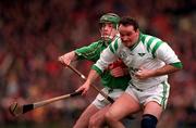 17 March 1998; Brendan Cooney of Sarsfields in action against Liam Power of Birr during the All-Ireland Club Hurling Final between Sarsfields and Birr at Croke Park, Dublin. Photo by Brendan Moran/Sportsfile