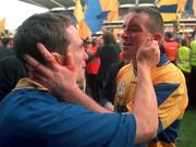 14 September 1997; Davy Fitzgerald of Clare celebrates with team-mate Colin Lynch after the Guinness All Ireland Hurling Final match between Clare and Tipperary at Croke Park in Dublin. Photo by David Maher/Sportsfile