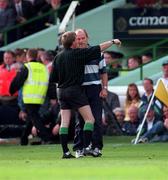 14 September 1997; Referee Dickie Murphy, left, instructs Clare manager Ger Loughnane to leave the field during the Guinness All-Ireland Senior Hurling Championship Final between Clare and Tipperary at Croke Park in Dublin. Photo by Ray McManus/Sportsfile