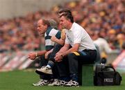 14 September 1997; Clare manager Ger Loughnane, left, sitting on the temporary bench during the Guinness All-Ireland Senior Hurling Championship Final between Clare and Tipperary at Croke Park in Dublin. Photo by Ray McManus/Sportsfile