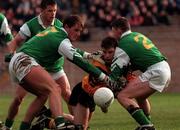 8 February 1998; Paul McGrane of Ulster in action against Darren Faye, left, and Cathal Daly of Leinster during the Railway Cup Final match between Ulster and Leinster at St Tiernach's Park in Clones, Monaghan. Photo by Damien Eagers/Sportsfile