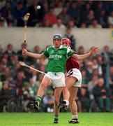 5 October 1997; Shane O'Neill of Limerick in action against Nigel Shaughnessy of Galway during the National Hurling League Final between Limerick and Galway at Cusack Park in Ennis, Clare. Photo by Ray McManus/Sportsfile