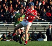 27 May 2000; Brendan Coleman of Cork in action against Sean Fitzgerald of Kerry during the Guinness Munster Senior Hurling Championship Quarter-Final match between Kerry and Cork at Fitzgerald Stadium in Killarney, Kerry. Photo by Ray Lohan/Sportsfile