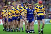 11 June 2000; Clare captain Brian Lohan and goalkeeper David Fitzgerald lead their side in pre-match parade prior to the Guinness Munster Senior Hurling Championship Semi-Final match between Tipperary and Clare at Páirc Ui Chaoimh in Cork. Photo by Ray McManus/Sportsfile