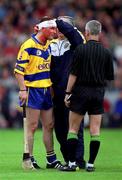 11 June 2000; Colin Lynch of Clare is attended to by medical personnel during the Guinness Munster Senior Hurling Championship Semi-Final match between Tipperary and Clare at Páirc Ui Chaoimh in Cork. Photo by Ray McManus/Sportsfile