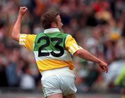 25 June 2000; Donie Ryan of Offaly celebrates after scoring a late goal during the Bank of Ireland Leinster Senior Football Championship Semi-Final match between Kildare and Offaly at Croke Park in Dublin. Photo by Aoife Rice/Sportsfile