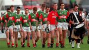 11 June 2000; Mayo captain Noel Connelly leads his side in the parade prior to the Bank of Ireland Connacht Senior Football Championship Quarter-Final match between Sligo and Mayo at Markievicz Park in Sligo. Photo by Damien Eagers/Sportsfile