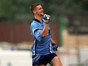 2 July 2000; Sean Breheny of Dublin celebrates in front of Dublin fans on Hill 16 after scoring a goal during the Leinster Minor Football Championship Semi-Final match between Dublin and Meath at Croke Park in Dublin. Photo by Ray McManus/Sportsfile