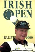 30 June 2000; Fredrik Jacobson of Sweden, who finished the day at 10 under par, speaking at a press conference after his round during the second day of the Murphy's Irish Open Golf Championship at Ballybunion Golf Club in Kerry. Photo by Brendan Moran/Sportsfile