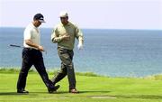 27 June 2000; Jose Rivero, left, and Jose Maria Olazabal of Spain in conversation during a practice day ahead of the Murphy's Irish Open Golf Championship at Ballybunion Golf Club in Kerry. Photo by Brendan Moran/Sportsfile