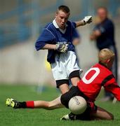 3 July 2000; Mark Conlon of Tullamore in action against Ryan Watts of St. Bronagh's during the Feile Peil na nOg Boys U14 Football Division 2 Final match between Tullamore, Offaly v St. Bronagh's in Rostrevor, Down, at Croke Park in Dublin. Photo by Damien Eagers/Sportsfile