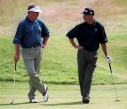 30 June 2000; Darren Clarke, left, of Northern Ireland and Mark James of England chat on the 11th green during the second day of the Murphy's Irish Open Golf Championship at Ballybunion Golf Club in Kerry. Photo by Brendan Moran/Sportsfile