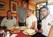 6 July 2000; Bohemians players, from left, Glen Crowe, Kevin Hunt, Stephen Caffrey and Shaun Maher eat lunch in Clarke's restaurant in Phibsboro, Dublin. Photo by David Maher/Sportsfile