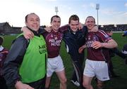 26 April 2008; Westmeath trainer Caleb Kerins with players Dessie Dolan, David Duffy, and John Smyth celebrate after the final whistle. Allianz National Football League, Division 2 Final, Dublin v Westmeath, Pairc Tailteann, Navan, Co. Meath. Picture credit: Brendan Moran / SPORTSFILE