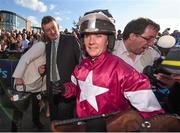 6 April 2015; Jockey Katie Walsh celebrates with owner Eddie O'Leary, left, after Thunder And Roses won the BoyleSports Irish Grand National Steeplechase. Fairyhouse Easter Festival, Fairyhouse, Co. Meath. Picture credit: Pat Murphy / SPORTSFILE