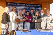 6 April 2015; An Taoiseach Enda Kenny with winning connections, including jockey Katie Walsh and trainer Sandra Hughes after Thunder And Roses won the BoyleSports Irish Grand National Steeplechase. Fairyhouse Easter Festival, Fairyhouse, Co. Meath. Picture credit: Pat Murphy / SPORTSFILE