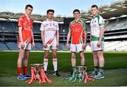 7 April 2015; In attendance at the Masita GAA All-Ireland Post Primary Schools Hogan Cup and Drummond Cup Football Finals photocall are, from left, Jack Casey, Roscommon CBS, Sean O'Bambaire, Pobscoil Corca Dhuibhne, Dingle, Co.Kerry, Niall Lowry, St. Mary's Academy CBS, Carlow, and Keith Landy, The Abbey School, Tipperary Town. Masita GAA All-Ireland Post Primary Schools Hogan Cup and Drummond Cup Football Finals Photocall. Croke Park, Dublin. Picture credit: David Maher / SPORTSFILE