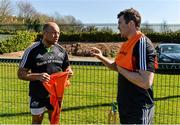 7 April 2015; Munster's BJ Botha and Peter O'Mahony in conversation before squad training. Munster Rugby Squad Training. CIT, Bishopstown, Cork. Picture credit: Diarmuid Greene / SPORTSFILE