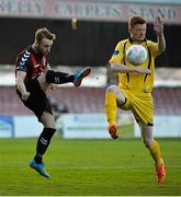 7 April 2015; Dylan Hayes, Bohemians, in action against Gary Shaw, Longford Town. EA Sports, Second Round, Bohemians v Longford Town, Dalymount Park, Dublin. Picture credit: David Maher / SPORTSFILE