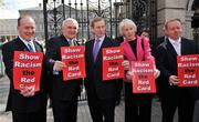 23 April 2008; Show Racism the Red Card presented its education pack and project proposals on integration to party leaders. Show Racism the Red Card received government funding in 2007 but unfortunately this funding has now ended. Patrons of the project were in Dail Eireann to support the request for continued funding to allow the project to carry out direct work within schools, national governing bodies of sport and the immigrant community to address racism and promote integration. The project has received a commitment from the FAI for support and is hoping the government will come up with enough matching support. At the presentation are An Taoiseach Bertie Ahern, TD, with from left, Conor Lenihan, Minister for Integration, TD, Fine Gael party leader Enda Kenny, TD, Deputy Leader of the Green Party, Mary White, and leader of the Progressive Democrats Senator Ciaran Cannon. Leinster House, Dublin. Picture credit: Brian Lawless / SPORTSFILE