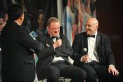 23 April 2008; Former Munster and Ireland players Mick Galwey and Keith Wood in conversation with MC Des Cahill at the IRUPA awards 2008. O'Reilly Hall, University College Dublin, Dublin. Picture credit: Brendan Moran / SPORTSFILE