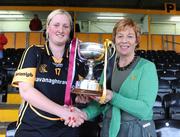26 April 2008; Kilkenny captain Marie O'Connor is presented the cup by Liz Howard, President of the Camogie Association. Camogie National League Divison 1 Final, Galway v Kilkenny, Nowlan Park, Co. Kilkenny. Picture credit: Stephen McCarthy / SPORTSFILE  *** Local Caption ***
