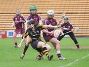 26 April 2008; Elaine Aylward, Kilkenny, in action against Therese Maher, left, and Sarah Noone, Galway. Camogie National League Divison 1 Final, Galway v Kilkenny, Nowlan Park, Co. Kilkenny. Picture credit: Stephen McCarthy / SPORTSFILE  *** Local Caption ***