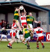 27 April 2008; Enda Muldoon, Derry,  contesta a high ball against Darragh O'Se and Tomas O'Se, Kerry. Allianz National Football League, Division 1 Final, Kerry v Derry, Parnell Park, Dublin. Picture credit: Oliver McVeigh / SPORTSFILE