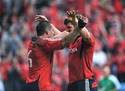 27 April 2008; Alan Quinlan, Munster, is congratulated by team-mate Donncha O'Callaghan after scoring their side's second try against Saracens. Heineken Cup Semi-Final, Saracens v Munster, Ricoh Arena, Coventry, England. Picture credit: Brendan Moran / SPORTSFILE *** Local Caption ***
