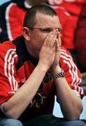 27 April 2008; A nervous Munster fan looks on after Saracens scored their try. Heineken Cup Semi-Final, Saracens v Munster, Ricoh Arena, Coventry, England. Picture credit: Brendan Moran / SPORTSFILE *** Local Caption ***