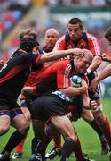 27 April 2008; Paul O'Connell, Munster, is tackled by Nick Lloyd, left, and Neil De Kock, Saracens. Heineken Cup Semi-Final, Saracens v Munster, Ricoh Arena, Coventry, England. Picture credit: Brendan Moran / SPORTSFILE *** Local Caption ***